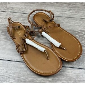 Aldo Women's Strappy Flat Thong‎ Sandals Brown Size 9